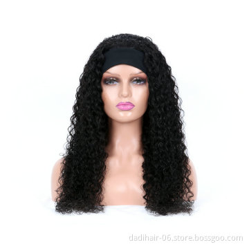Kinky Curly Bundles with Headband Half Wig, human hair Wigs With Headband Attached